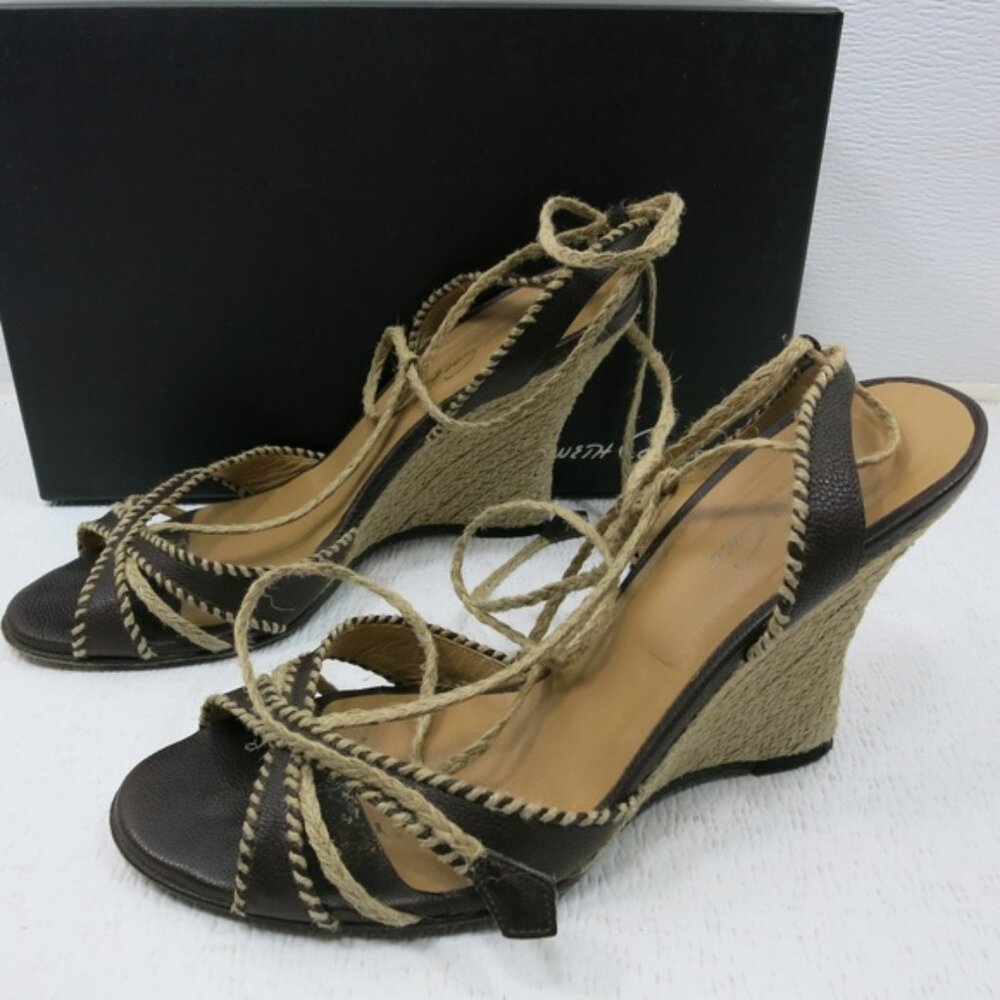 Kenneth Cole New York Wedge Style Leather Spaghetti Strap Dress Heels Sz 8.5